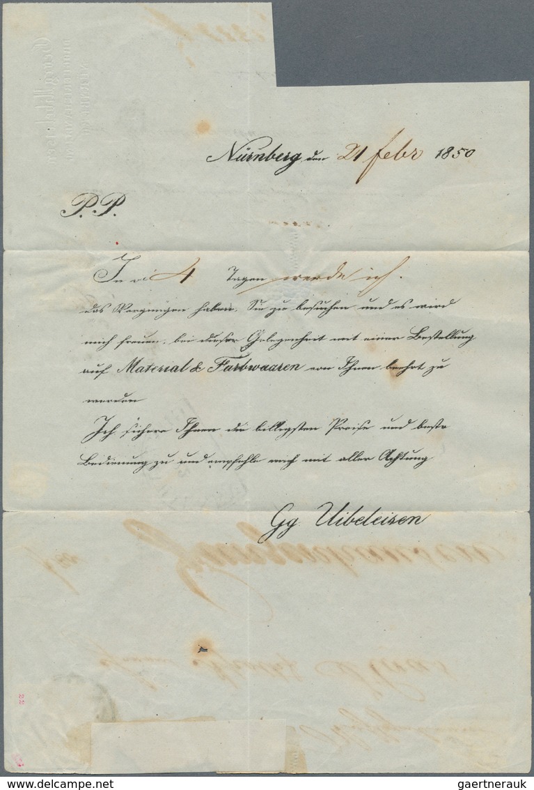 01177 Bayern - Marken Und Briefe: 1849, Schwarzer Einser 1 Kreuzer Schwarz, Platte 1 Auf Drucksache Mit K2 - Andere & Zonder Classificatie