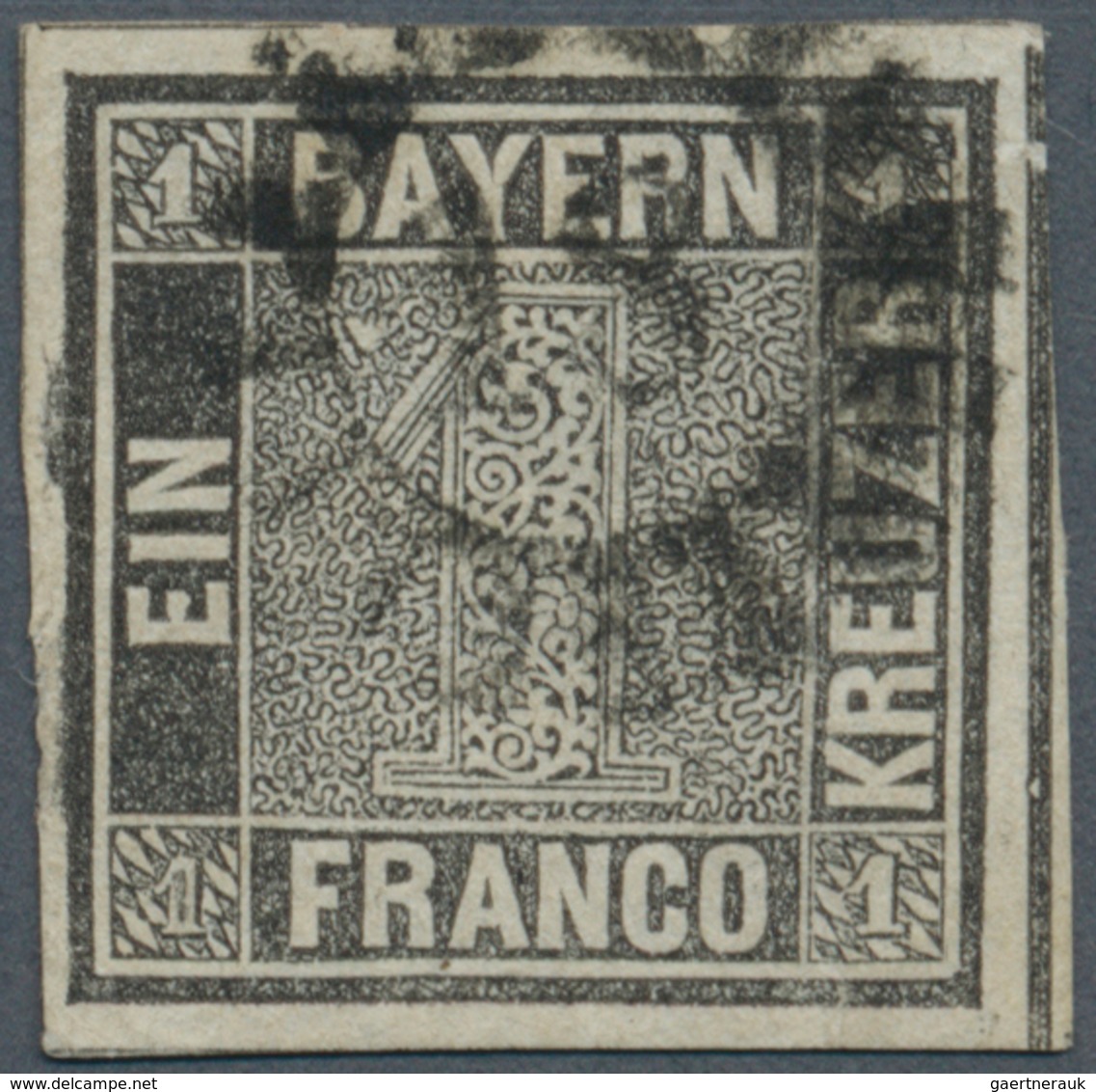 01179 Bayern - Marken Und Briefe: 1849, Schwarzer Einser 1 Kr. Schwarz, Platte 2 Mit GMR "18", Farbfrische - Autres & Non Classés