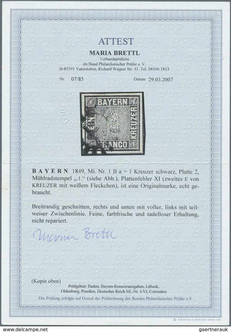 01180 Bayern - Marken Und Briefe: 1849, Schwarzer Einser 1 Kr. Schwarz, Platte 2 Mit Plattenfehler: Zweite - Other & Unclassified