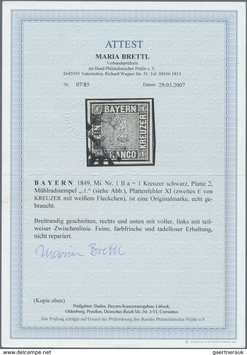01180 Bayern - Marken Und Briefe: 1849, Schwarzer Einser 1 Kr. Schwarz, Platte 2 Mit Plattenfehler: Zweite - Autres & Non Classés