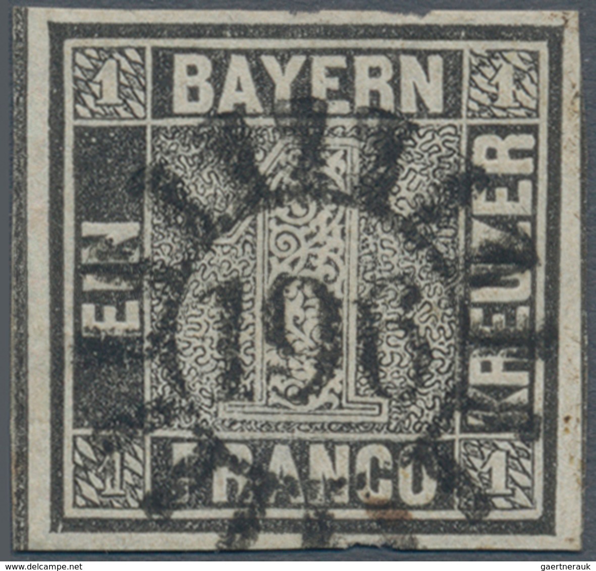 01182 Bayern - Marken Und Briefe: 1849, Schwarzer Einser 1 Kr. Schwarz, Platte 2 Mit Handbuch-Plattenfehle - Sonstige & Ohne Zuordnung