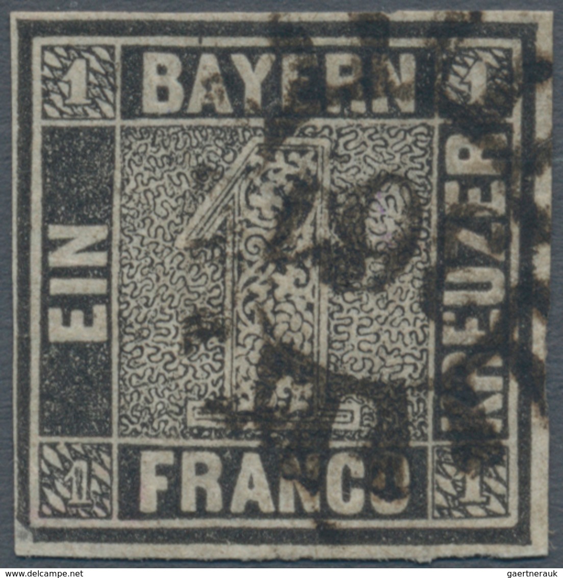 01183 Bayern - Marken Und Briefe: 1849, Schwarzer Einser 1 Kr. Schwarz, Platte 2 Mit Handbuch-Plattenfehle - Sonstige & Ohne Zuordnung