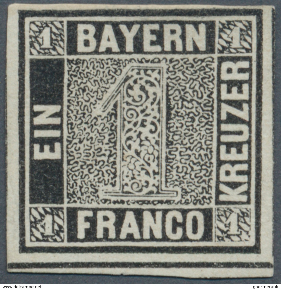 01184 Bayern - Marken Und Briefe: 1849, Schwarzer Einser 1 Kr. Tiefschwarz, Platte 1 Ungebraucht Ohne Gumm - Sonstige & Ohne Zuordnung