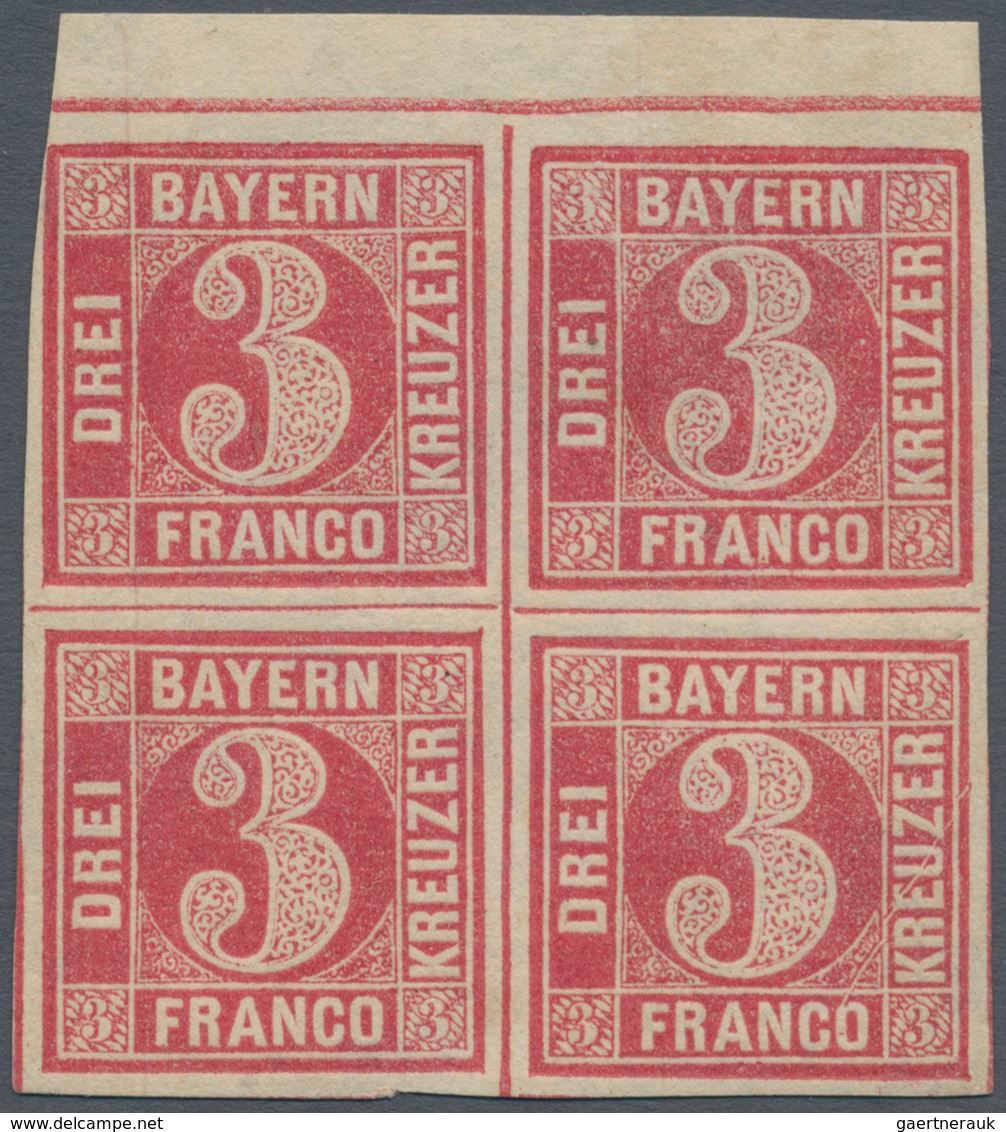 01189 Bayern - Marken Und Briefe: 1862, 3 Kreuzer Rosa Im Ungebrauchten 4er-Block, Die Rechte Untere Marke - Sonstige & Ohne Zuordnung