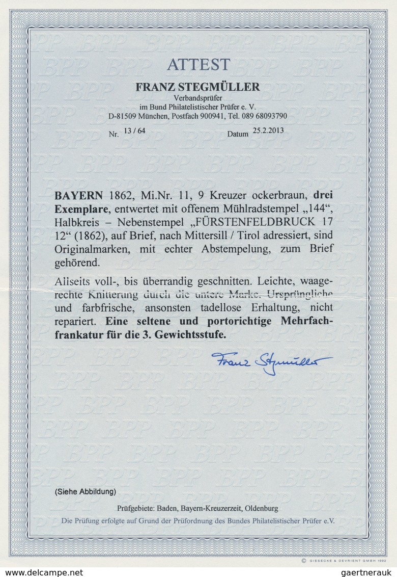 01190 Bayern - Marken Und Briefe: 1862: 9 Kreuzer Ockerbraun, 3 Exemplare Auf Faltbrief Nach Mittersill, T - Sonstige & Ohne Zuordnung