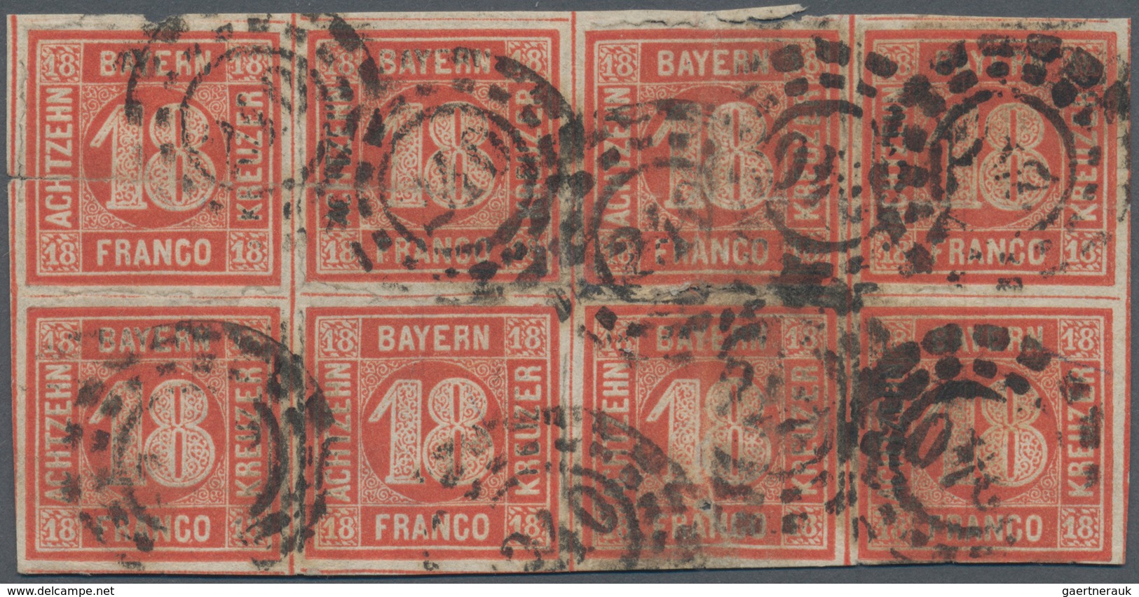 01191 Bayern - Marken Und Briefe: 1862, 18 Kr. In A-Farbe Hellzinnoberrot GESTEMPELTER ACHTERBLOCK Mit OMR - Andere & Zonder Classificatie