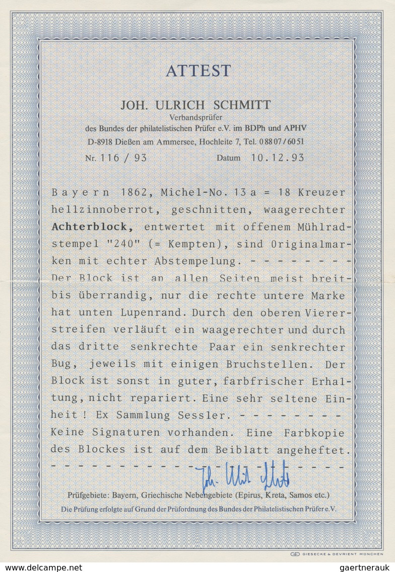 01191 Bayern - Marken Und Briefe: 1862, 18 Kr. In A-Farbe Hellzinnoberrot GESTEMPELTER ACHTERBLOCK Mit OMR - Sonstige & Ohne Zuordnung