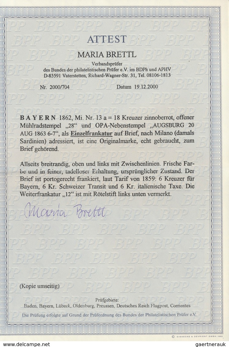 01192 Bayern - Marken Und Briefe: 1862, 18 Kr. Dunkelzinnober, Außerordentlich Breitrandig Und Farbfrisch, - Other & Unclassified