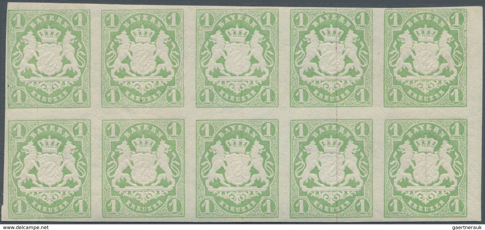 01193 Bayern - Marken Und Briefe: 1867, 1 Kr. Gelblichgrün, Sehr Breitrandiger, Absolut Postfrischer Zehne - Sonstige & Ohne Zuordnung