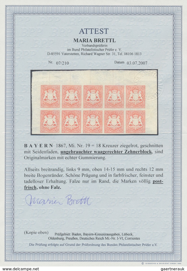 01194 Bayern - Marken Und Briefe: 1867, Freimarken 18 Kr. Ziegelrot Im Ungebrauchten Waagerechten Zehnerbl - Andere & Zonder Classificatie