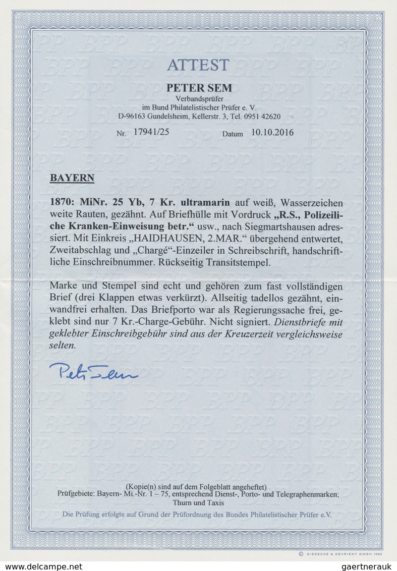 01195 Bayern - Marken Und Briefe: 1870, 7 Kr Ultramarin Auf Weiß, Wasserzeichen Weite Raute, Gezähnt Als E - Autres & Non Classés