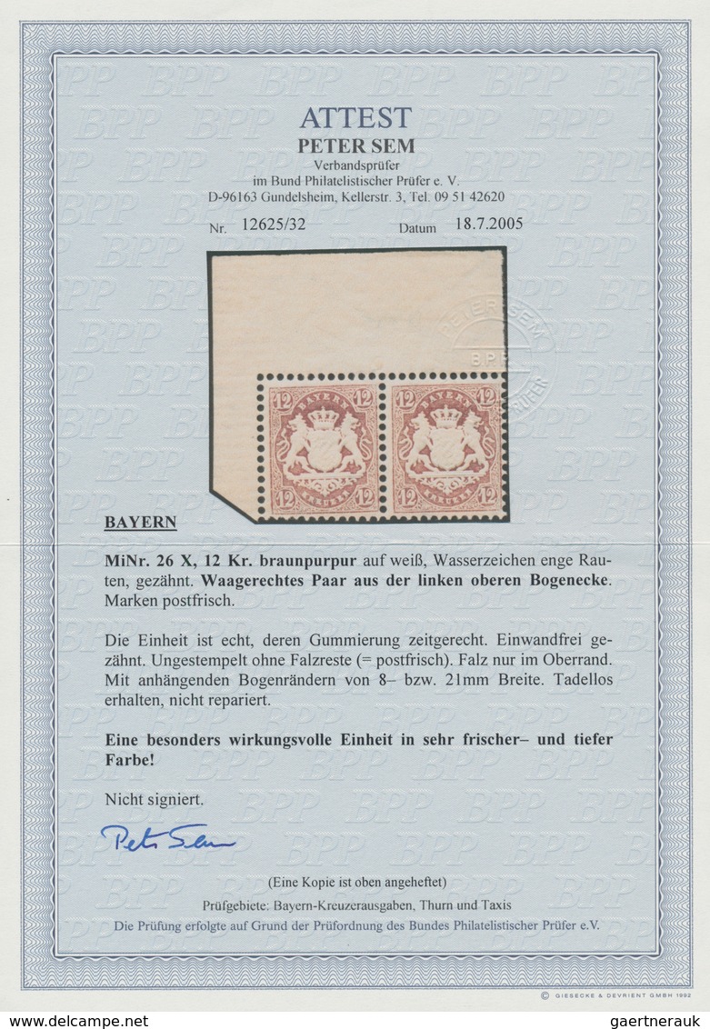 01197 Bayern - Marken Und Briefe: 1870, 12 Kr. Braunpurpur Auf Weiß, WZ Enge Raute. Waagerechtes Paar Aus - Other & Unclassified