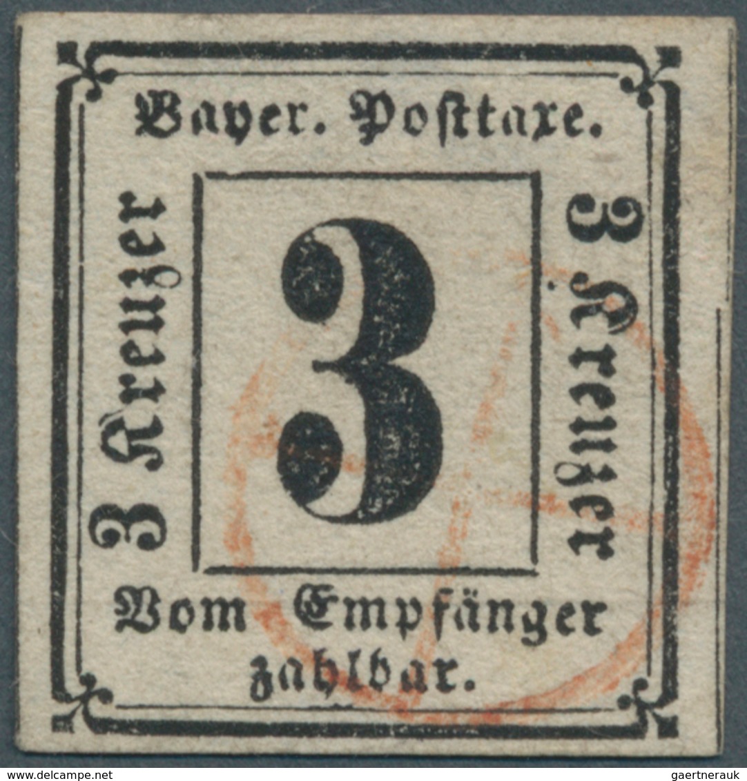 01200 Bayern - Portomarken: 1862: 3 Kr. Schwarz/weiß, Allseits Sehr Breitrandig (gering Hell) Mit äußerst - Andere & Zonder Classificatie