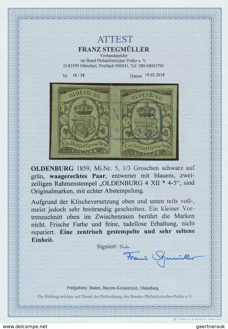 01218 Oldenburg - Marken Und Briefe: 1859/61: ? Gr. Schwarz Auf Gelbgrün, Waagerechtes Paar In Schöner, Fr - Oldenburg