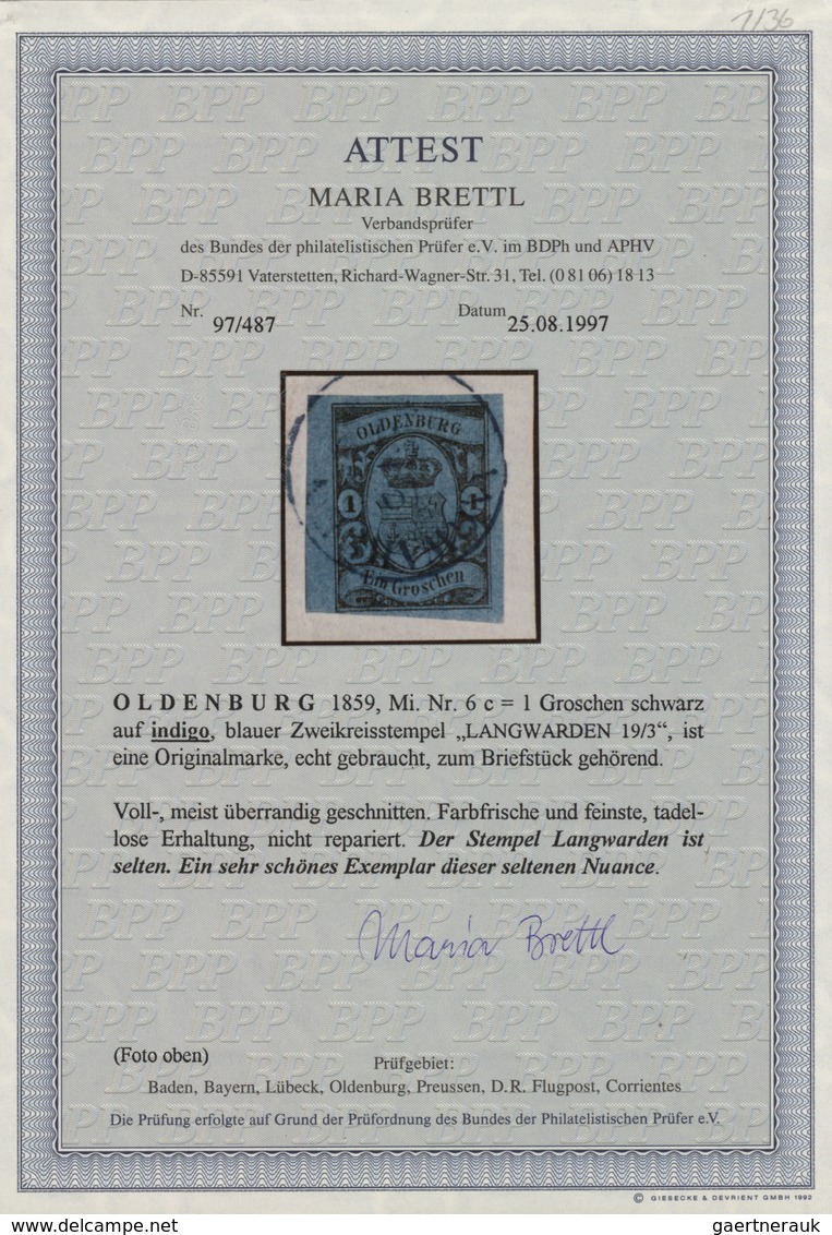 01220 Oldenburg - Marken Und Briefe: 1859/61: 1 Gr. Schwarz Auf Grauultramarin (indigo), Farbfrisch, Unten - Oldenbourg