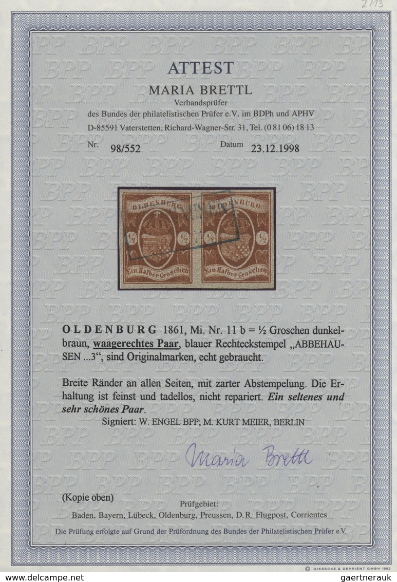01223 Oldenburg - Marken Und Briefe: 1861: ½ Gr. Dunkelbraun, Waagerechtes Paar, Breite Ränder An Allen Se - Oldenburg