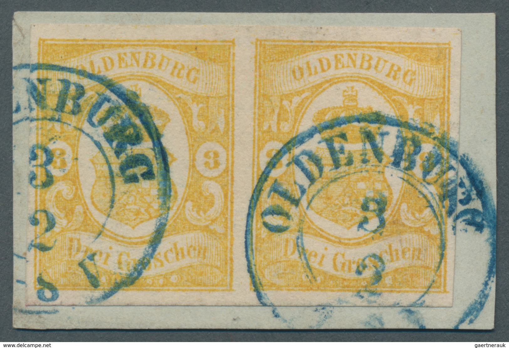 01227 Oldenburg - Marken Und Briefe: 1861: 3 Gr. Zitronengelb, Waagerechtes Paar In Frischer Farbe, Allsei - Oldenburg