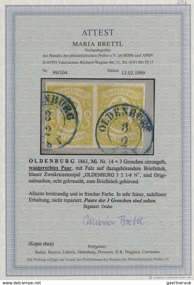 01227 Oldenburg - Marken Und Briefe: 1861: 3 Gr. Zitronengelb, Waagerechtes Paar In Frischer Farbe, Allsei - Oldenbourg