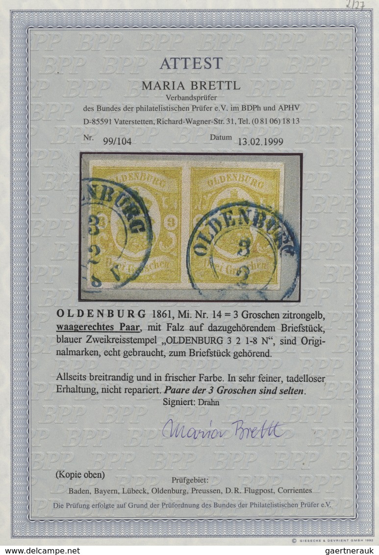 01227 Oldenburg - Marken Und Briefe: 1861: 3 Gr. Zitronengelb, Waagerechtes Paar In Frischer Farbe, Allsei - Oldenburg