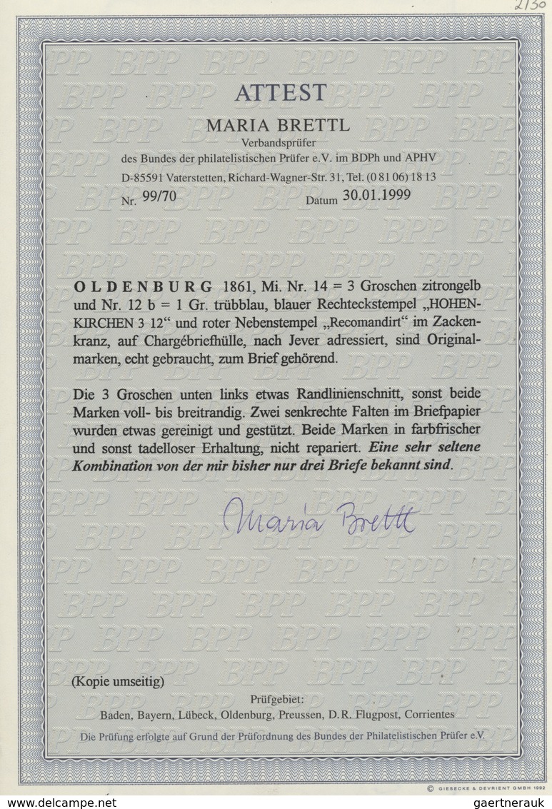 01228 Oldenburg - Marken Und Briefe: 1861: 3 Gr. Zitronengelb Zusammen Mit 1 Gr. Trübblau, Die 3 Gr. Links - Oldenbourg