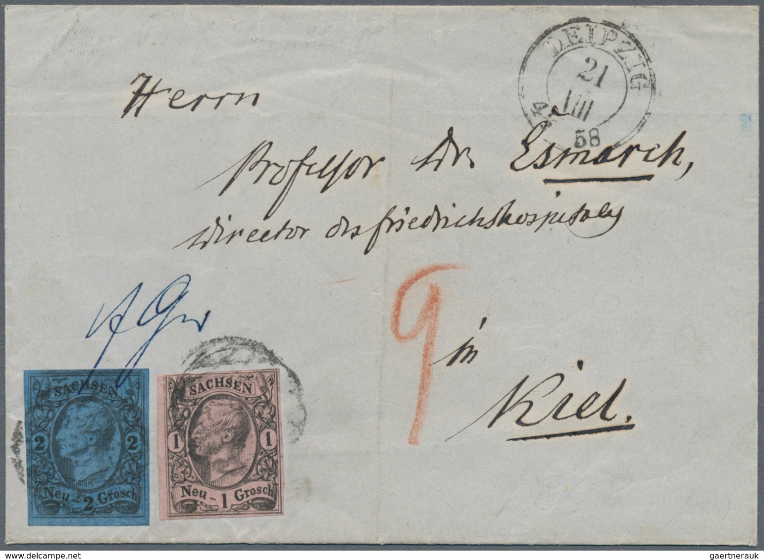 01240 Sachsen - Marken Und Briefe: 1855, Freimarken: König Johann I. 1 Ngr Schwarz Und 2 Ngr Auf Brief Ab - Saxe