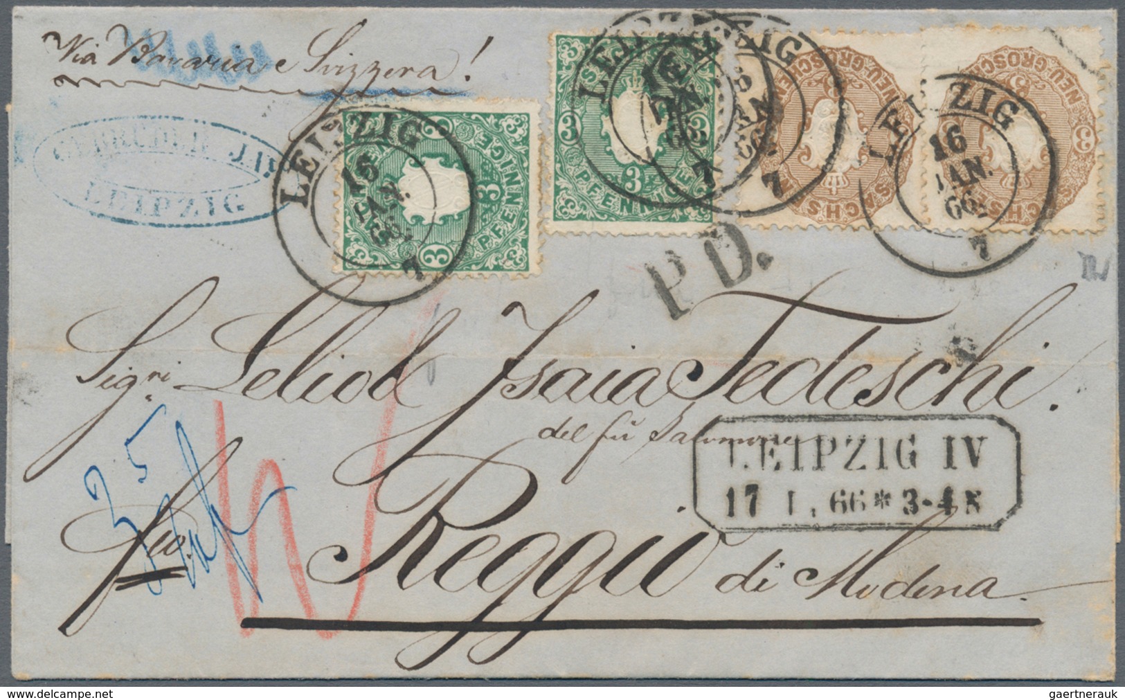 01242 Sachsen - Marken Und Briefe: 1863, 2 X 3 Pf Grün Und 2 X 3 Ngr Gelbbraun, Entwertet Mit K2 LEIPZIG, - Saxe