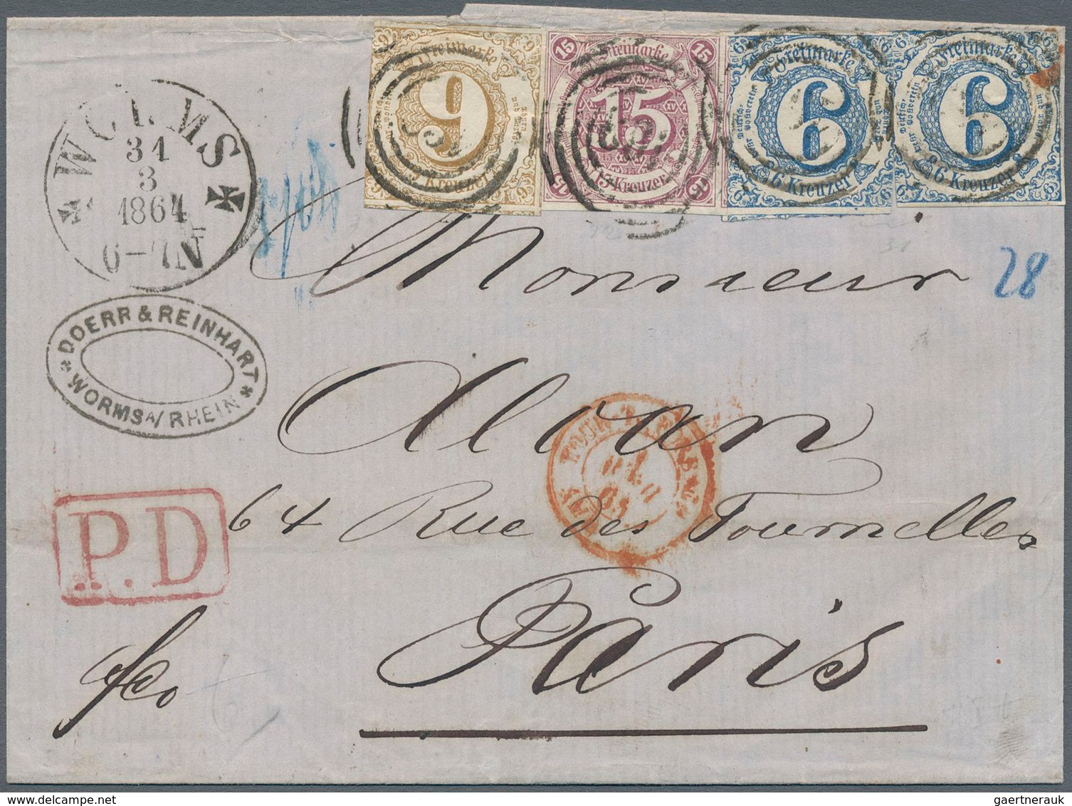 01244 Thurn & Taxis - Marken und Briefe: 1852/1867, THURN UND TAXIS IN RHEINHESSEN WÄHREND DER MARKENZEIT