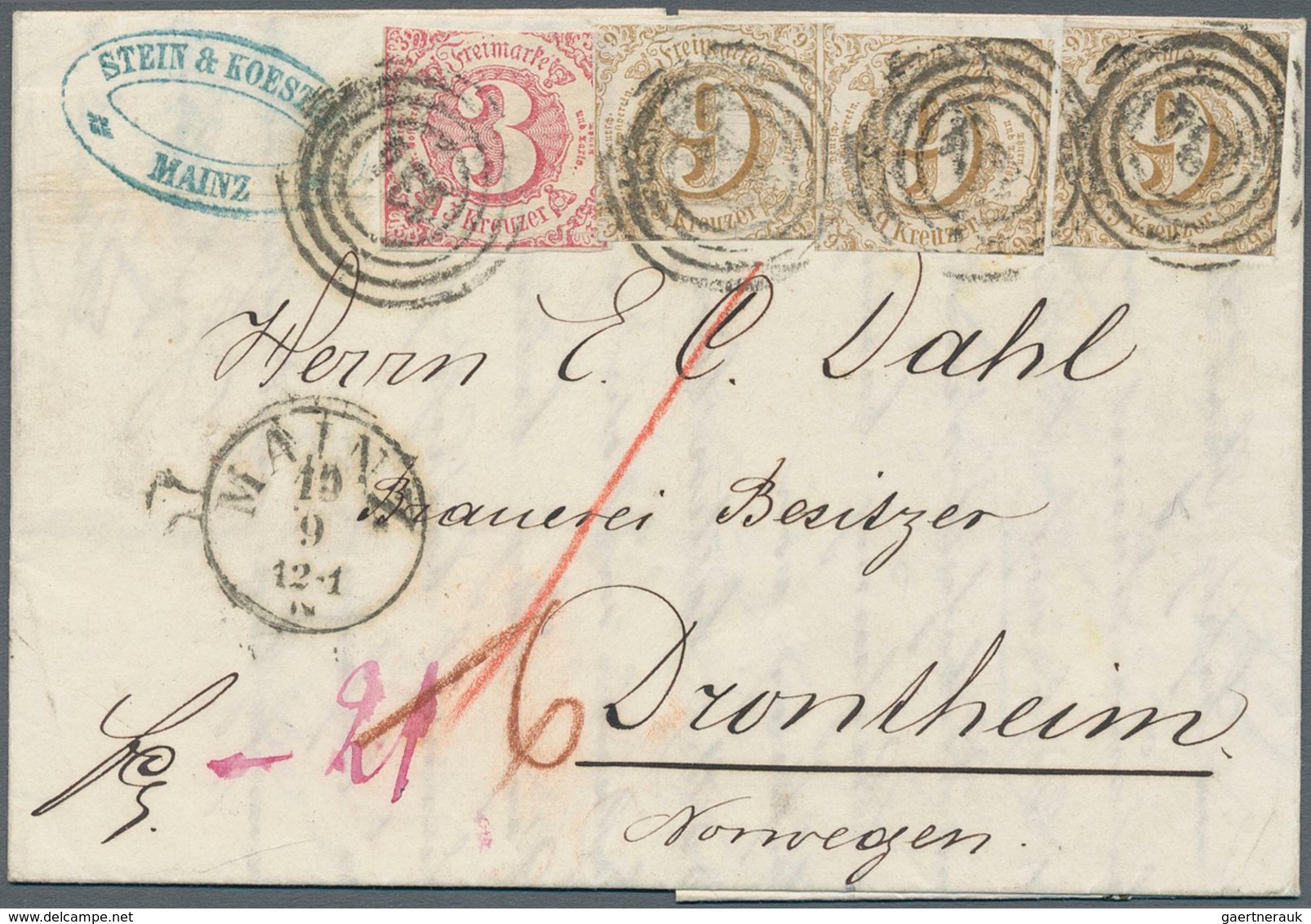 01244 Thurn & Taxis - Marken und Briefe: 1852/1867, THURN UND TAXIS IN RHEINHESSEN WÄHREND DER MARKENZEIT