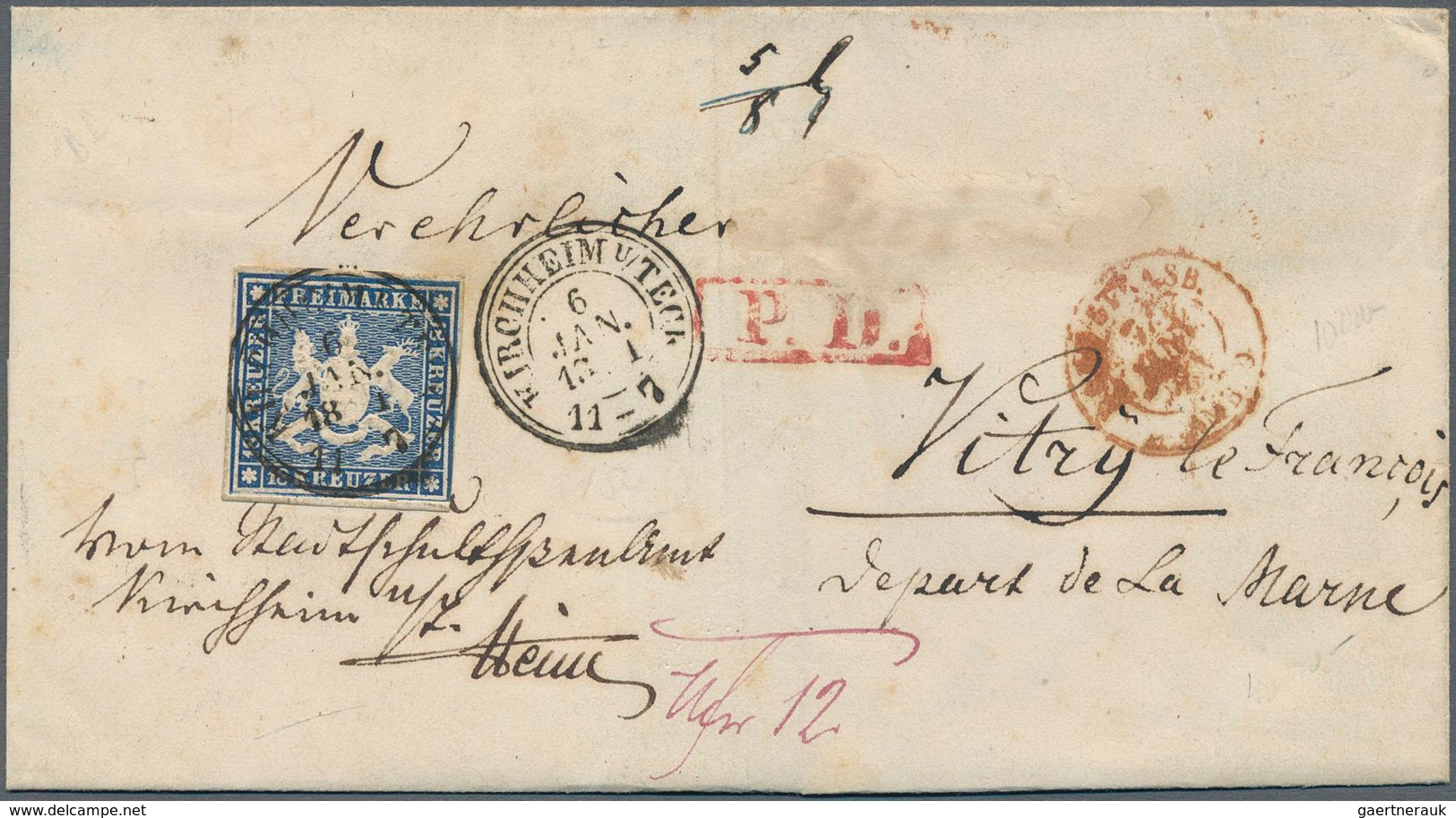 01247 Württemberg - Marken Und Briefe: 1859, Einzelfrankatur 18 Kr. Dunkelblau Ohne Seidenfaden Mit Platte - Andere & Zonder Classificatie