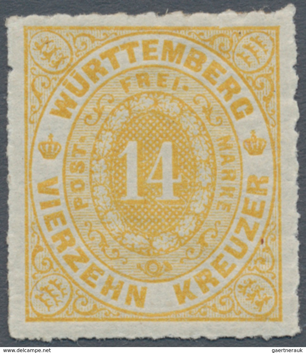 01249 Württemberg - Marken Und Briefe: 1869, Ovalausgabe 14 Kreuzer In Sehr Seltener B-Farbe Ockergelb, Fa - Autres & Non Classés