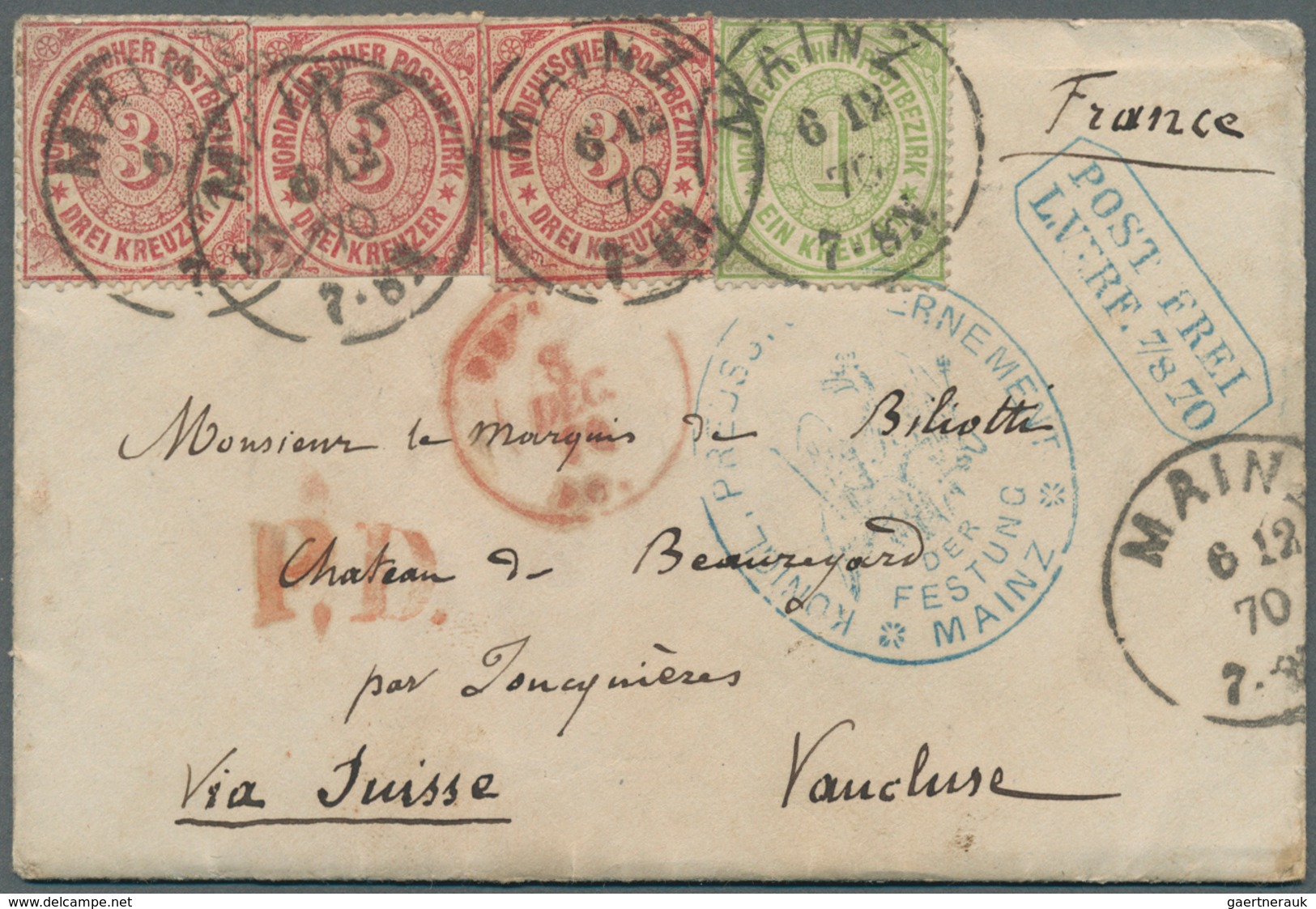 01253 Norddeutscher Bund - Marken Und Briefe: 1870/1871, 3 X 3 Kr Karmin, MeF Auf Kriegsgefangenenbrief Mi - Sonstige & Ohne Zuordnung