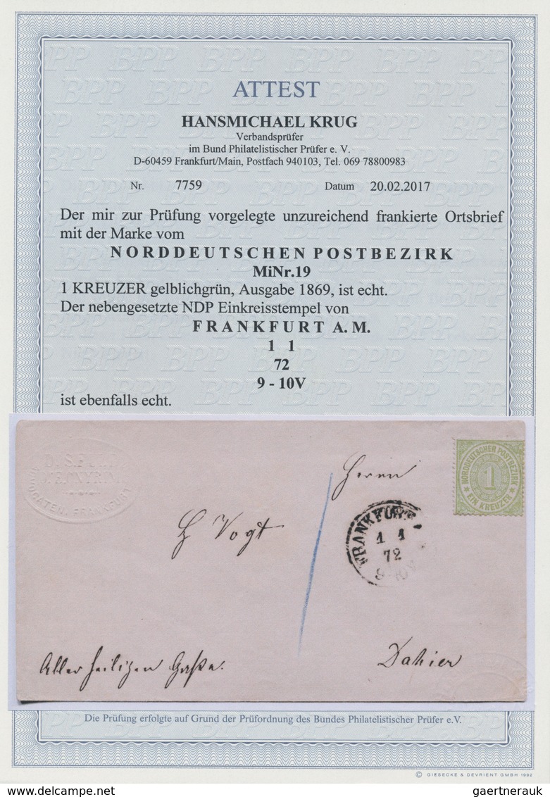 01263 Deutsches Reich - Brustschild: 1872, Norddeutscher Bund 1 Kreuzer Gelblichgrün, Einzelfrankatur Auf - Unused Stamps