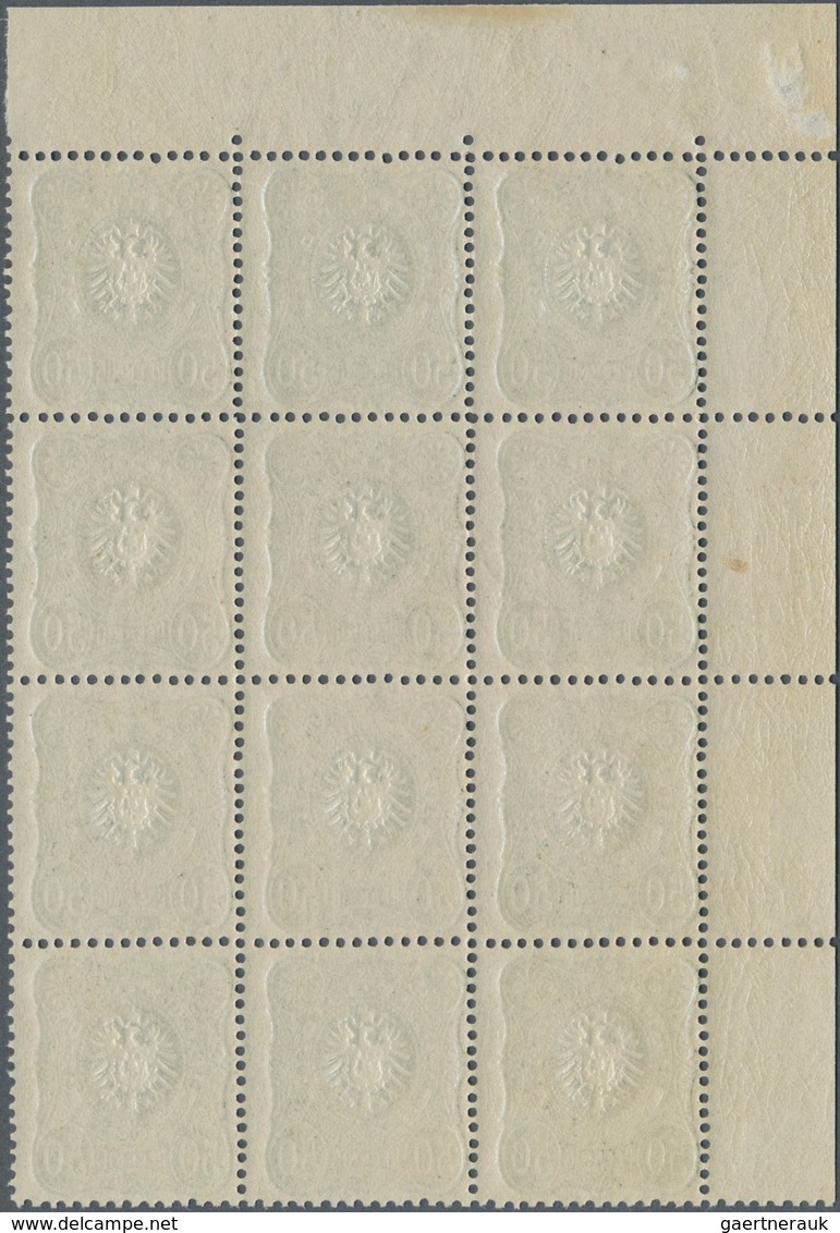 01266 Deutsches Reich - Pfennig: 1887, 50 Pfennig Oliv, Spätauflage, Bogenteil Mit 12 (3 X 4) Marken Aus D - Unused Stamps