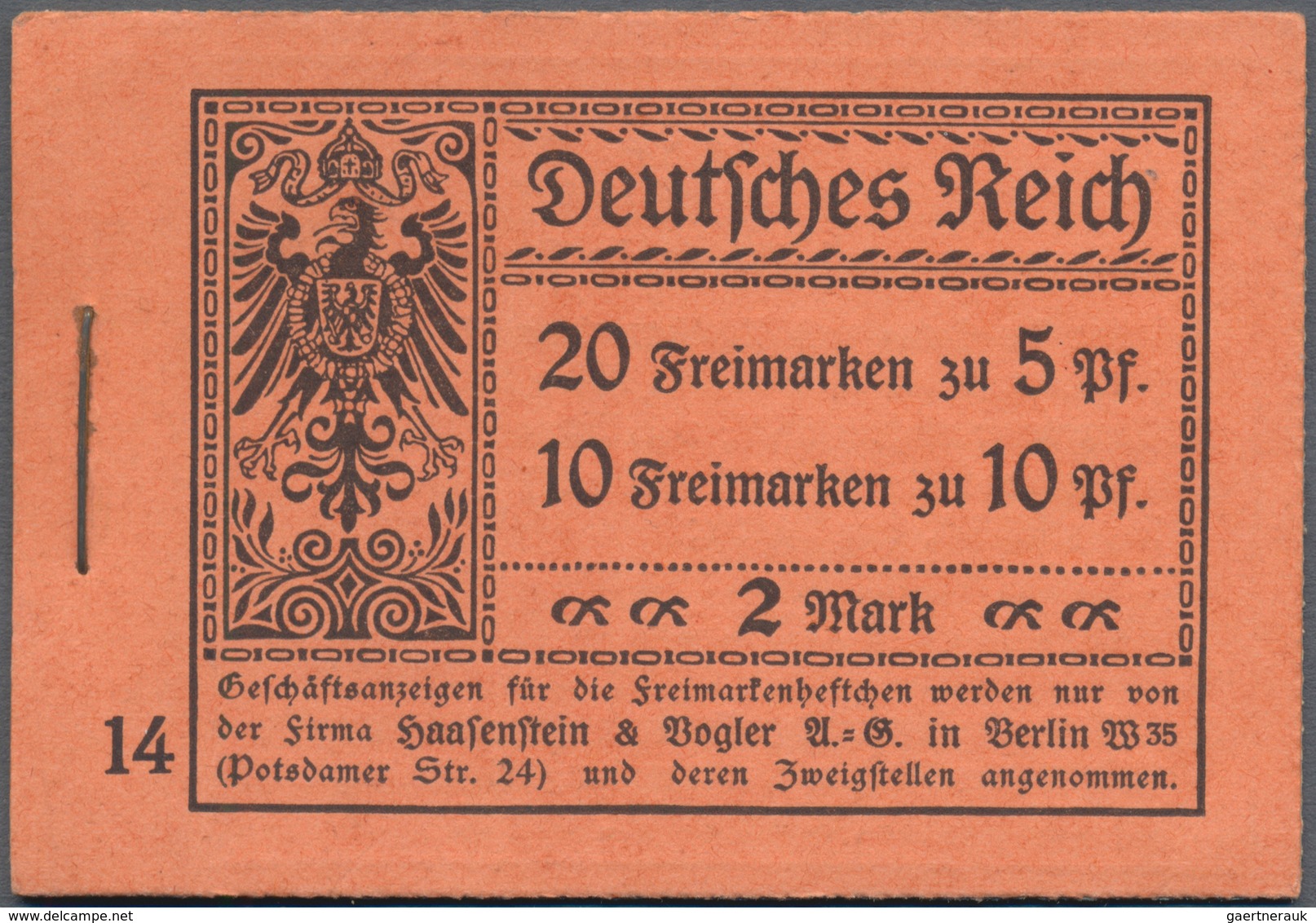 01280 Deutsches Reich - Markenheftchen: 1913, Germania-Markenheftchen Zu 2 Mark, Friedensdruck, Drei Versc - Carnets