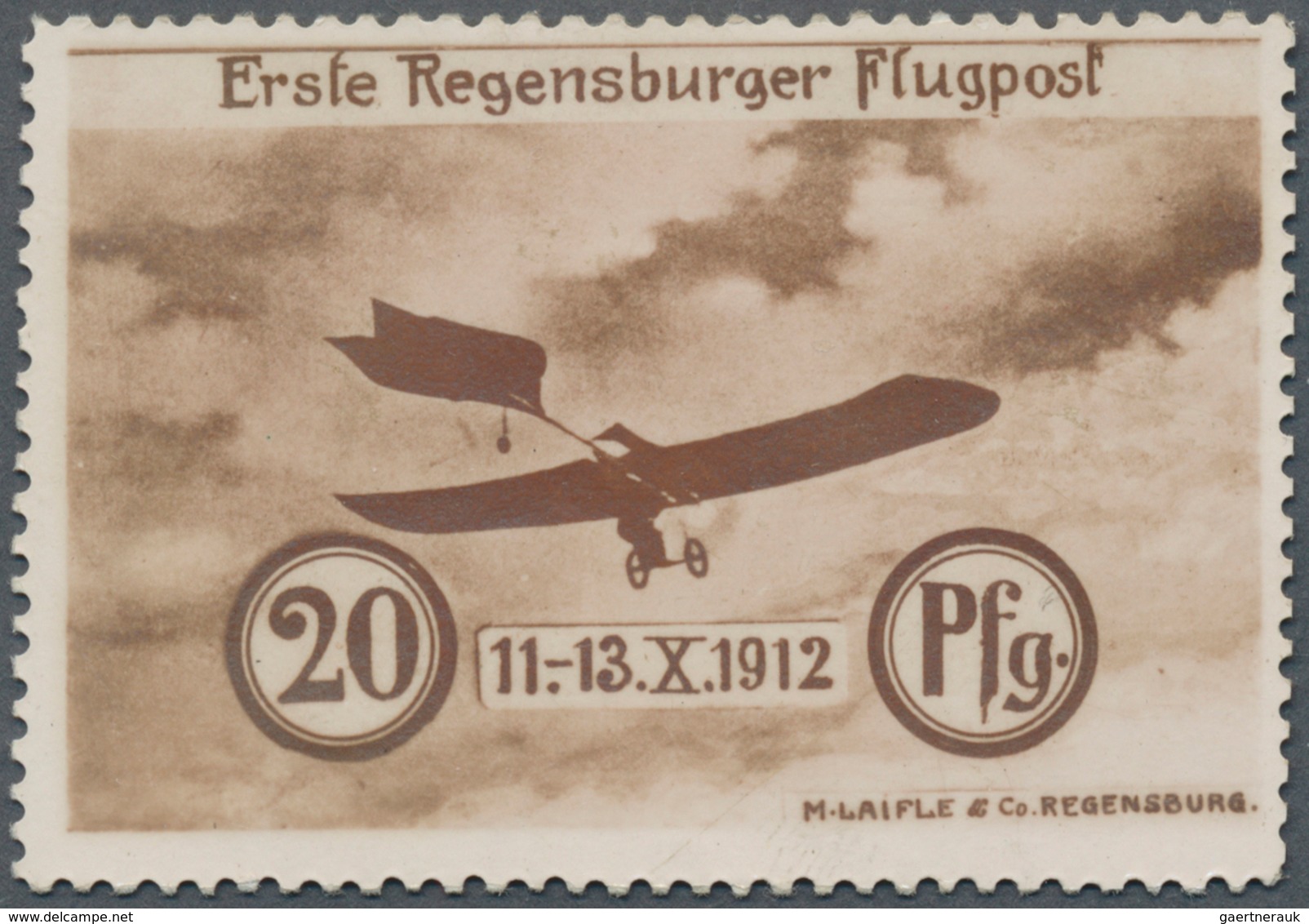 01281 Deutsches Reich - Halbamtliche Flugmarken: 1912, Regensburger Fliegertage. 20 Pf Braunrot "Erste Reg - Poste Aérienne & Zeppelin