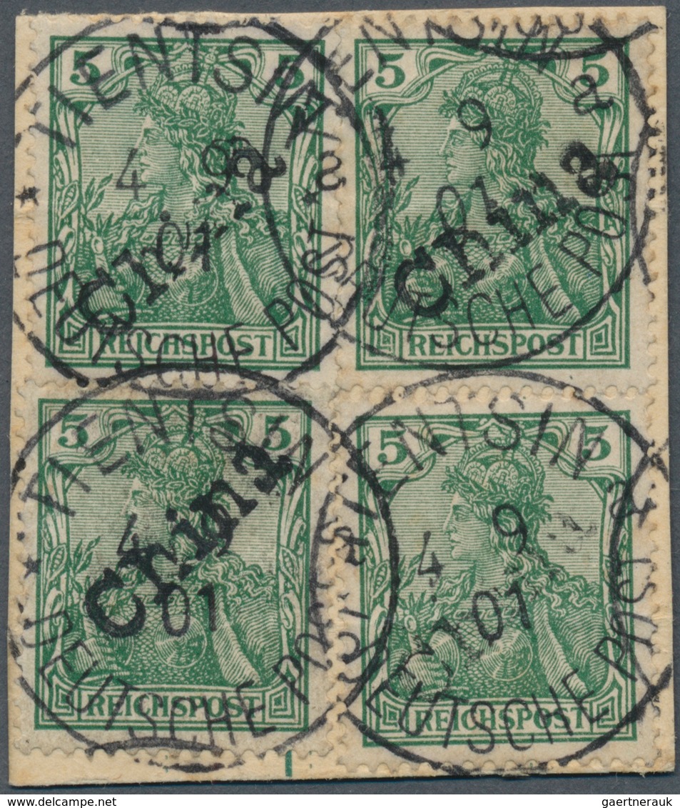 01284 Deutsche Post In China: 1901: Tientsin-Ausgabe 5 Pfg. Grün Mit Diagonalem Handstempelaufdruck "China - China (kantoren)