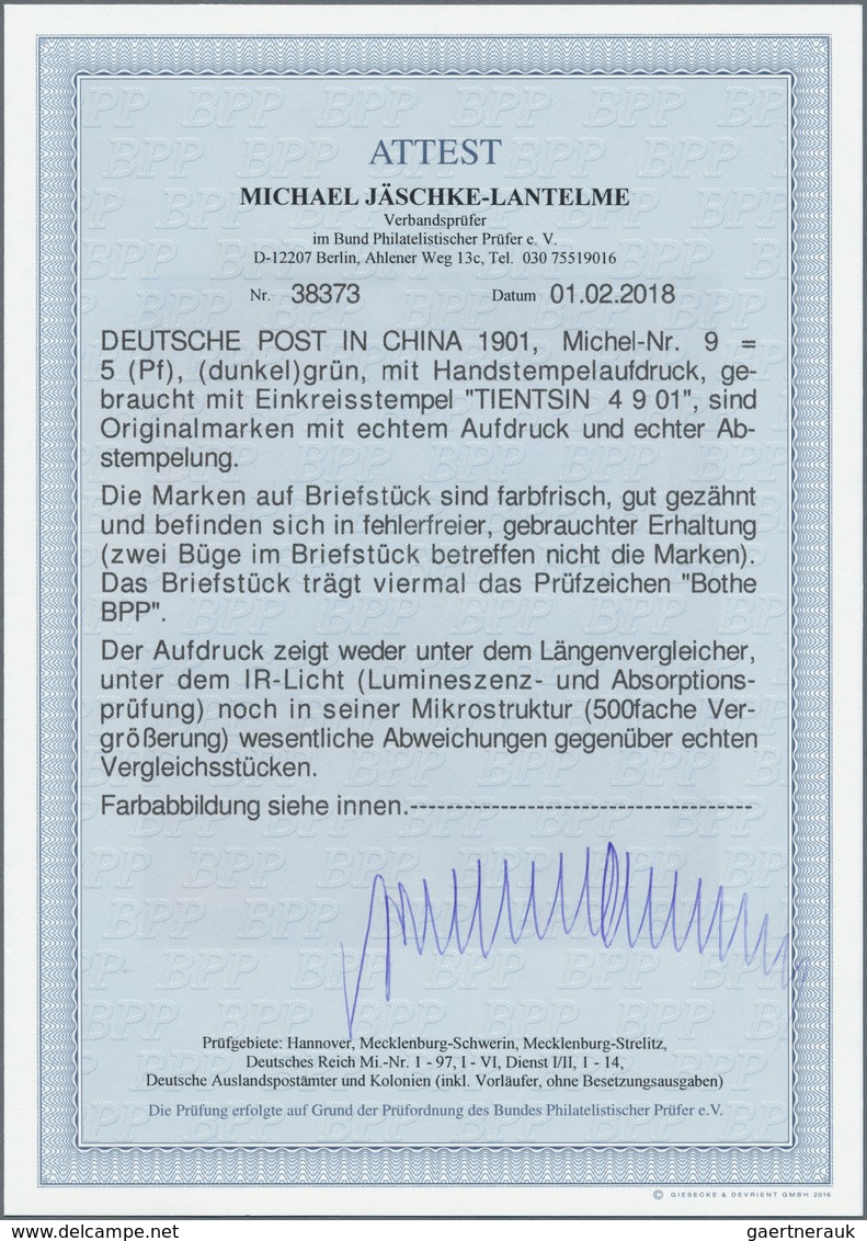 01284 Deutsche Post In China: 1901: Tientsin-Ausgabe 5 Pfg. Grün Mit Diagonalem Handstempelaufdruck "China - Chine (bureaux)