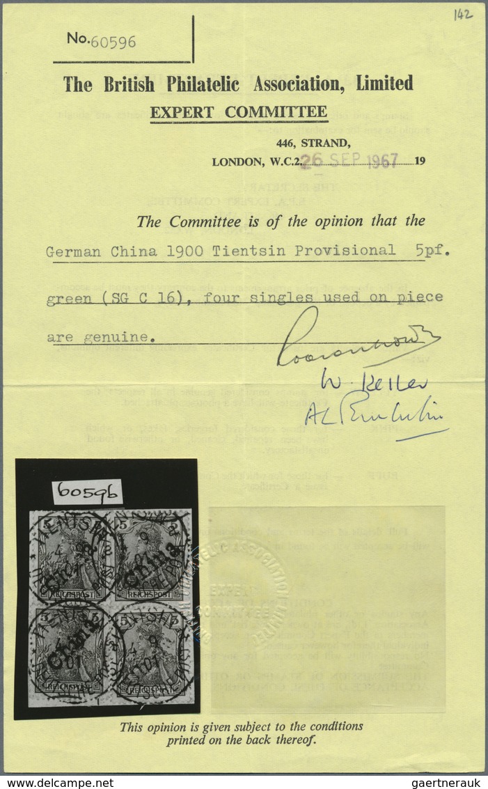 01284 Deutsche Post In China: 1901: Tientsin-Ausgabe 5 Pfg. Grün Mit Diagonalem Handstempelaufdruck "China - Deutsche Post In China