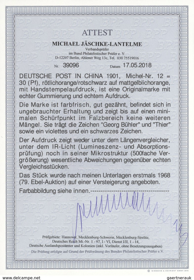 01286 Deutsche Post In China: 1900, 30 Pfg. Germania Mit HANDSTEMPELAUFDRUCK, Farbfrisch, Gut Gezähnt In U - Deutsche Post In China