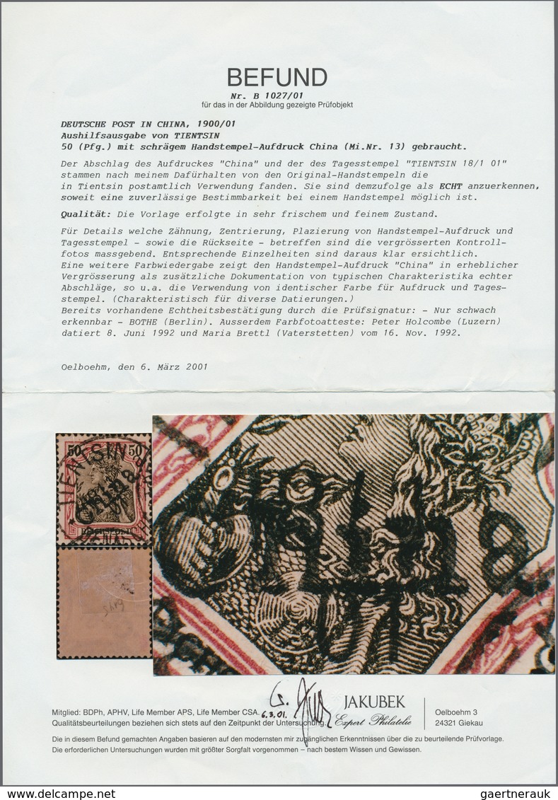 01288 Deutsche Post In China: 1900, Germania 50 Pfg. Mit Handstempelaufdruck, Gestempelt "TIENTSIN 18/1 01 - Deutsche Post In China