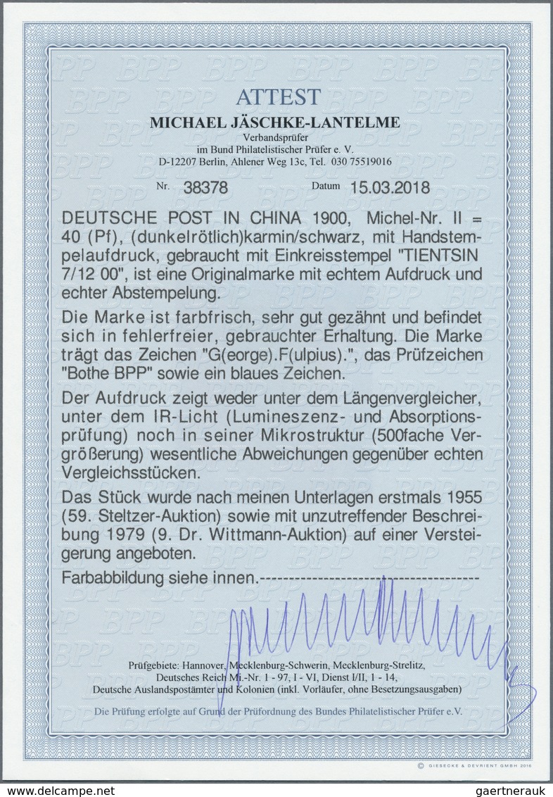 01289 Deutsche Post In China: 1900, 40 Pfg. Germania Karmin/schwarz Mit Handstempelaufdruck "China", Entwe - Deutsche Post In China