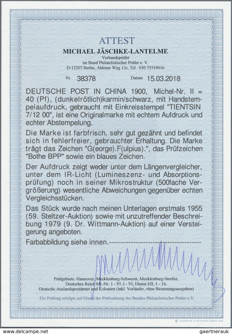 01289 Deutsche Post In China: 1900, 40 Pfg. Germania Karmin/schwarz Mit Handstempelaufdruck "China", Entwe - Chine (bureaux)