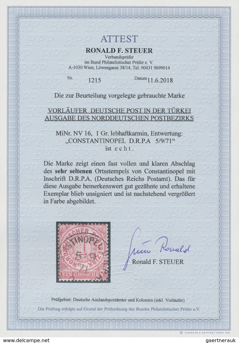 01292 Deutsche Post In Der Türkei - Vorläufer: 1871, NDP 1 Gr. Gezähnt Mit Sehr Seltener Entwertung "CONST - Turkse Rijk (kantoren)