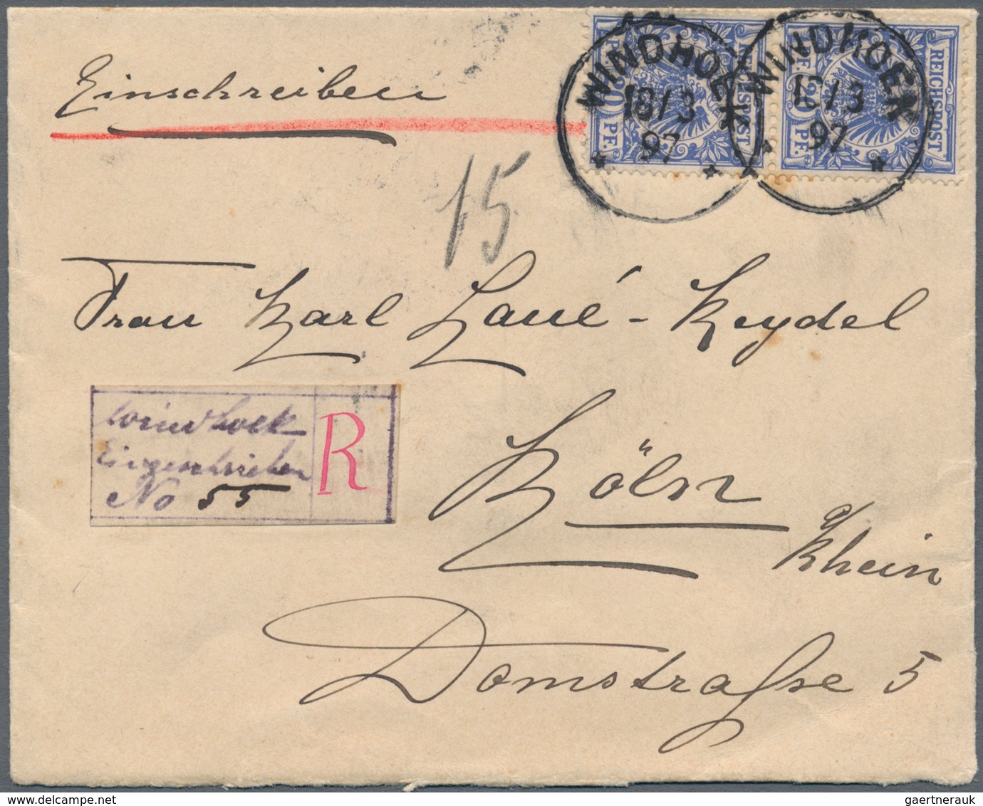 01294 Deutsch-Südwestafrika - Vorläufer: 1897 Provisorischer, Handschriftlicher Einschreibezettel "Windhoe - Duits-Zuidwest-Afrika