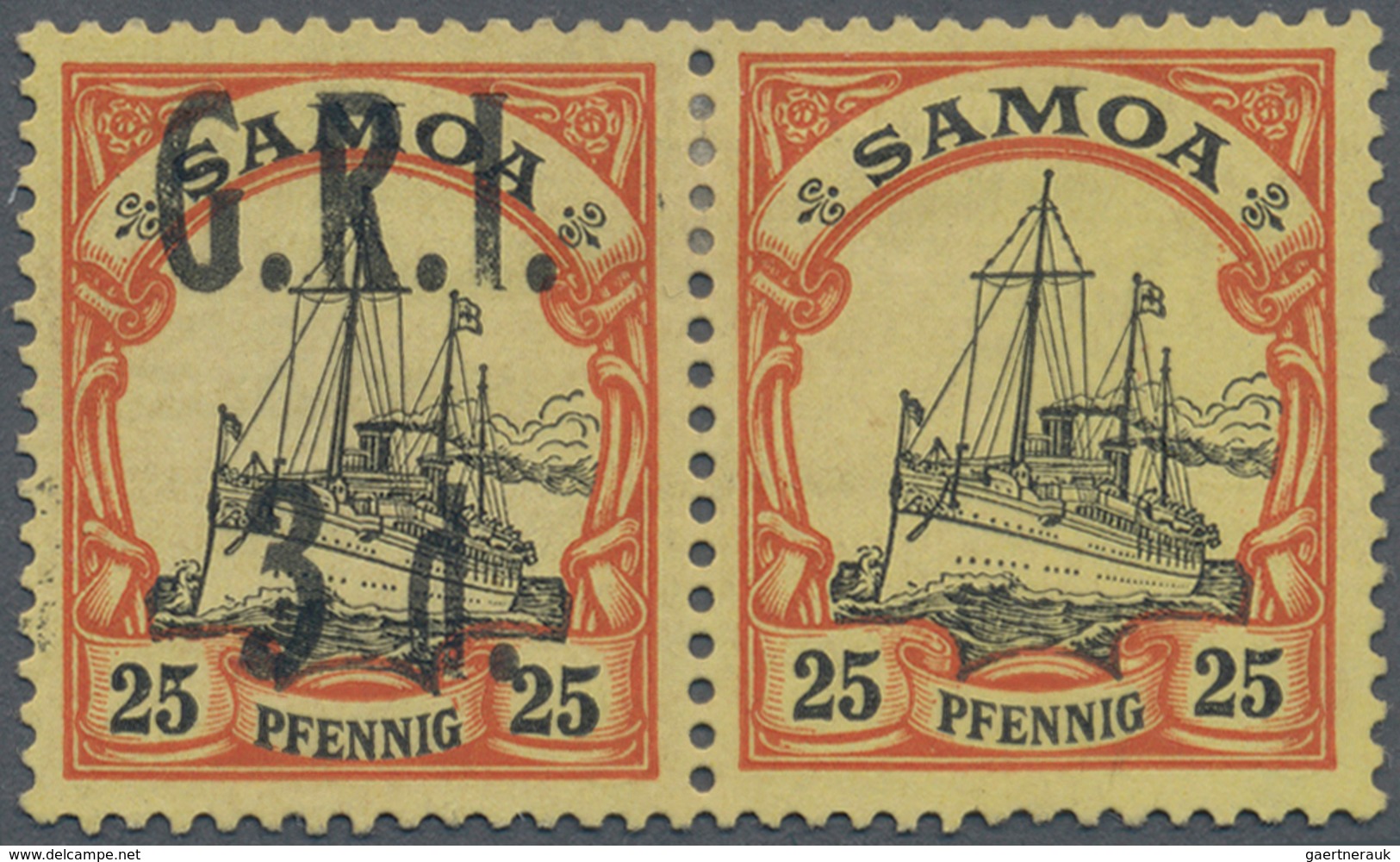 01300 Deutsche Kolonien - Samoa - Britische Besetzung: 1914: 3 D. Auf 25 Pfg., Orange/schwarz/gelb, Ungebr - Samoa