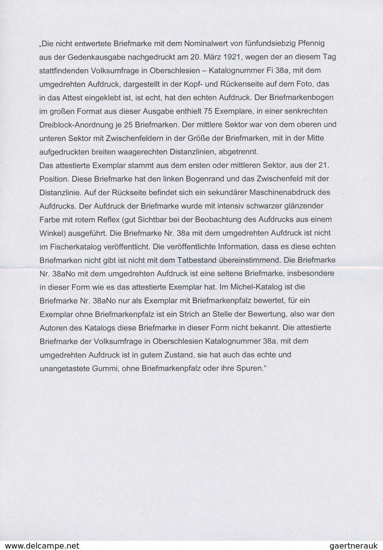 01309 Deutsche Abstimmungsgebiete: Oberschlesien: 1921: 75 Pfg Grün Mit Kopfstehendem Aufdruck "Plebiscite - Sonstige & Ohne Zuordnung