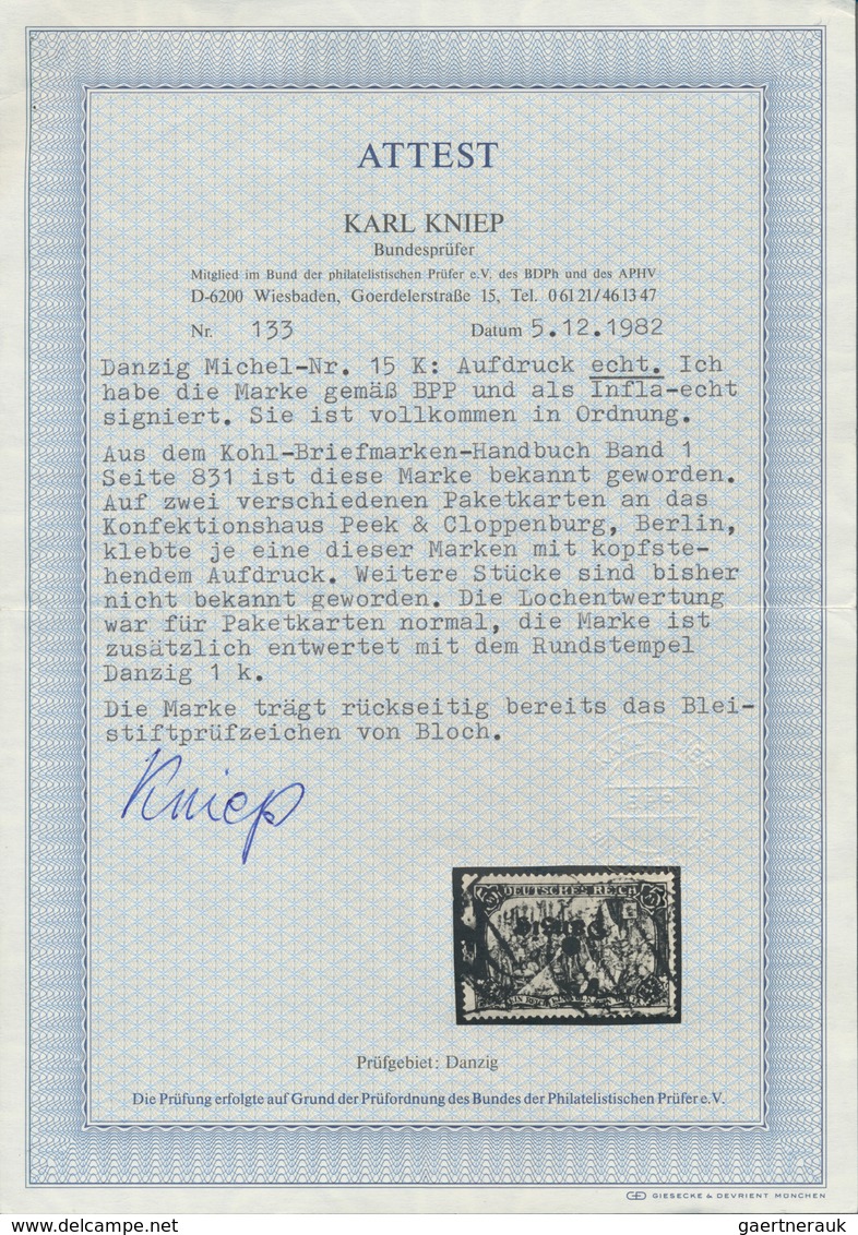 01312A Danzig: 1921: 5 Mark Mit KOPFSTEHENDEM Aufdruck DANZIG, Entwertet «DANZIG 1 K 26.5.21» Mit Obligator - Sonstige & Ohne Zuordnung