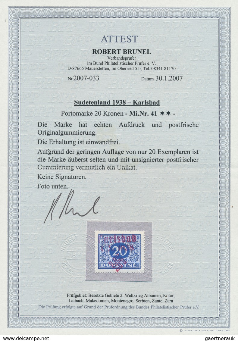 01332 Sudetenland - Karlsbad: 1938, Portomarken 5 H Bis 20 Kc Mit Echten Handstempelaufdrucken, Teils Vom - Sudetenland