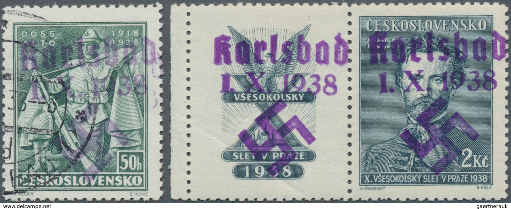 01335 Sudetenland - Karlsbad: 1938, Legionäre 'Doss Alto' 50 H Mit Dunkelblauviolettem DOPPELTEM Handstemp - Sudetenland
