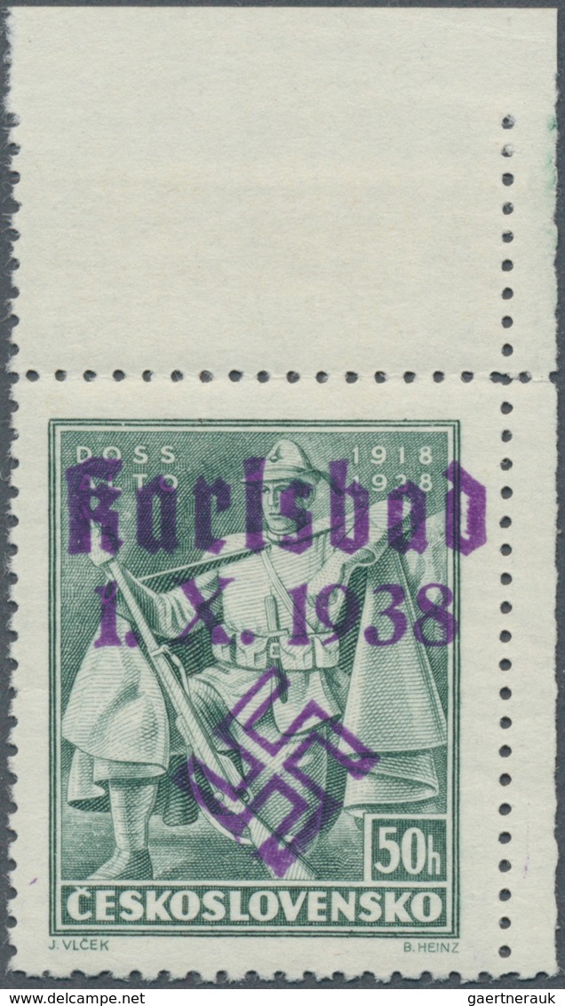 01336 Sudetenland - Karlsbad: 1938, Legionäre 'Doss Alto' 50 H Mit Dunkelblauviolettem Handstempelaufdruck - Sudetenland